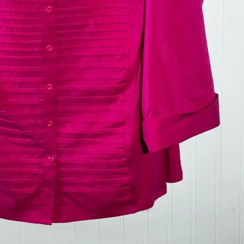 Zac & Rachel Pleated Button Down Top Women’s 3X-Large Pink Long Sleeve V-Neck - Picture 5 of 11